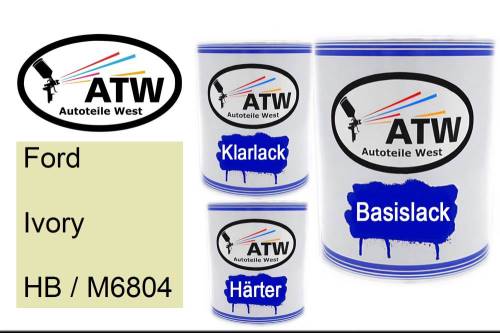 Ford, Ivory, HB / M6804: 1L Lackdose + 1L Klarlack + 500ml Härter - Set, von ATW Autoteile West.